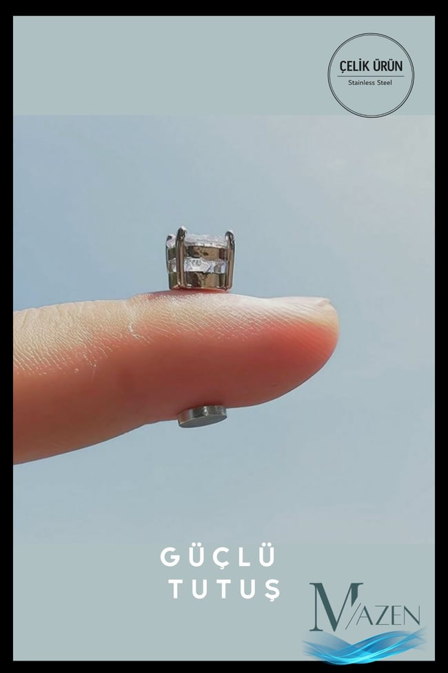 Taşlı Mıknatıslı Erkek Küpe Seti 6 mm Siyah Gold Gümüş 3 Adet Manyetik Küpe