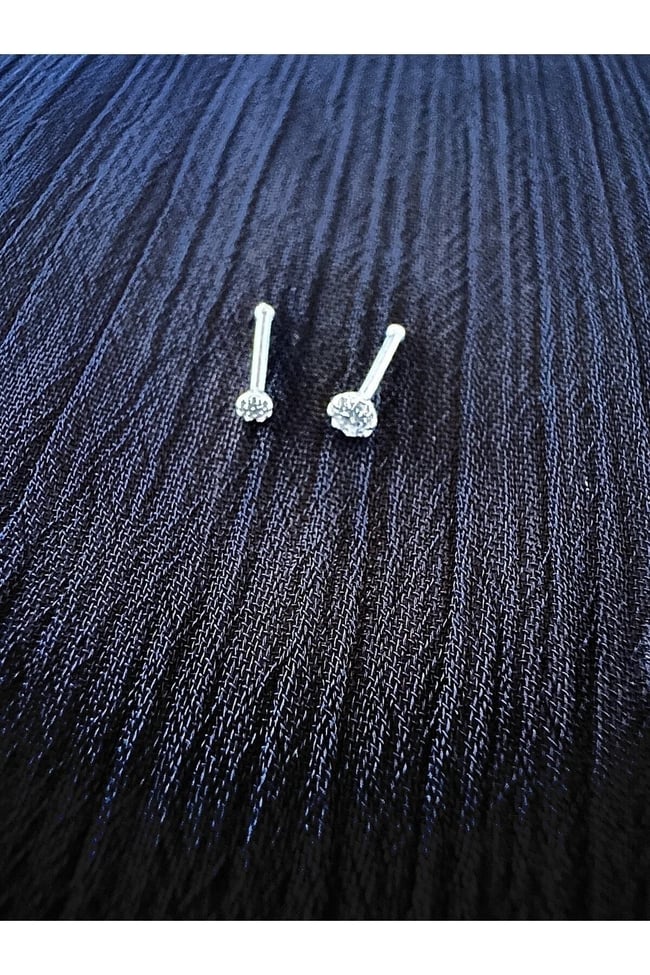 Tek Taş 925 Ayar Gümüş Hızma 2 Adet (2mm ve 3mm taşlı)