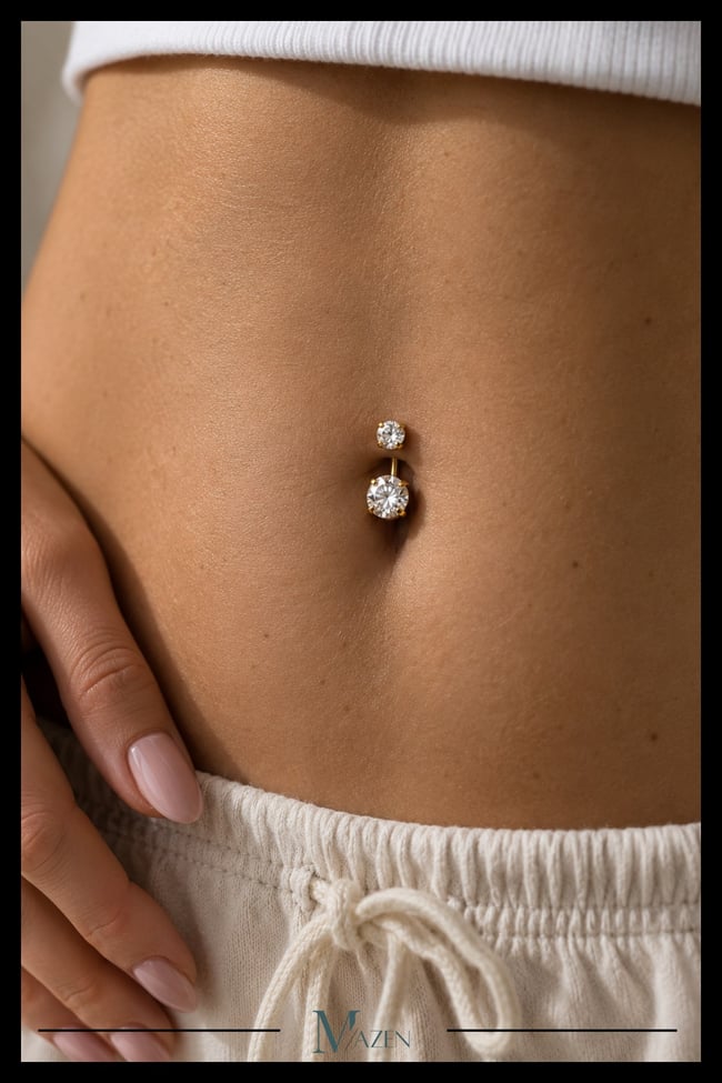 Titanyum G23 Belly Göbek Piercing Taşlı Hipoalerjenik Vidalı Gümüş Renk Premium Kalite