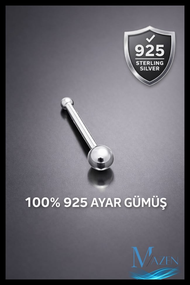 Top Uçlu Hızma Burun Piercing | 925 Ayar Gümüş | Gümüş Renk | Minimal Takı 1 Adet
