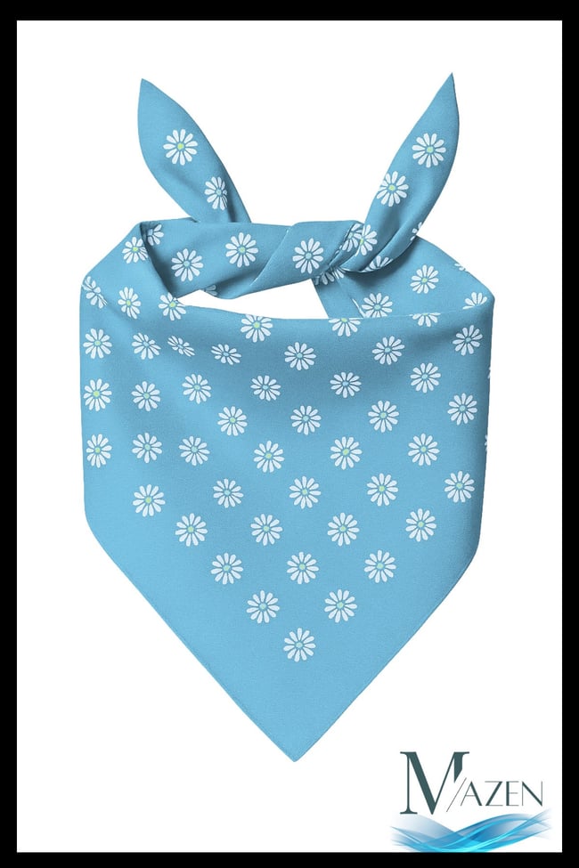 Turkuaz Bandana | Beyaz Papatya Desenli | Unisex Fular & Aksesuar 50x50