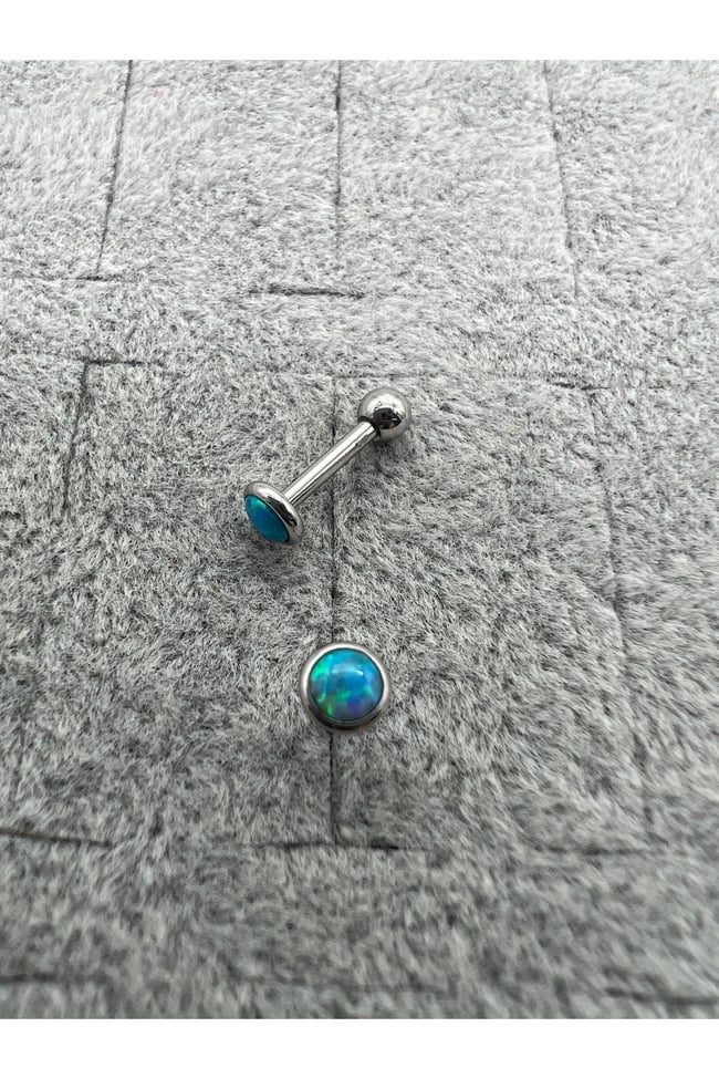 Turkuaz Opal Taşı Cerrahi Çelik Tragus Helix Piercing Küpe Bir Adet 6 Mm
