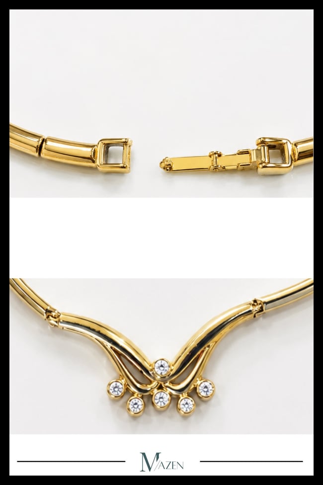 VIP Özel Tasarım Zirkon Taşlı Kavis Detaylı Gold Choker Kolye