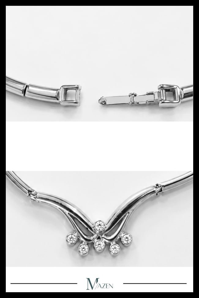VIP Özel Tasarım Zirkon Taşlı Kavis Detaylı Gümüş Renk Choker Kolye