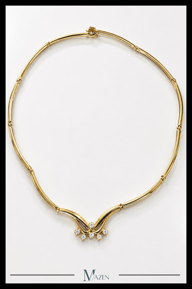 VIP Özel Tasarım Zirkon Taşlı Kavis Detaylı Gold Choker Kolye