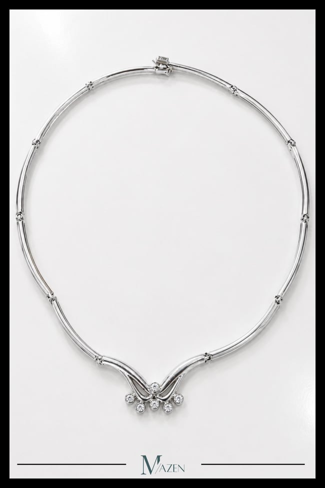 VIP Özel Tasarım Zirkon Taşlı Kavis Detaylı Gümüş Renk Choker Kolye