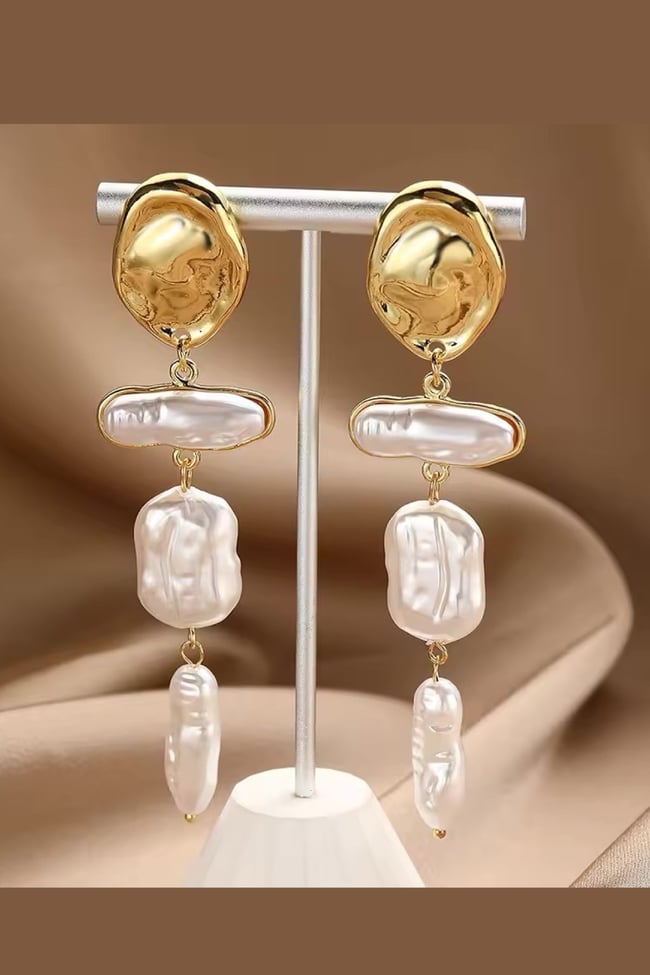 VIP Sallantılı Barok Vintage Tasarım İnci Küpe