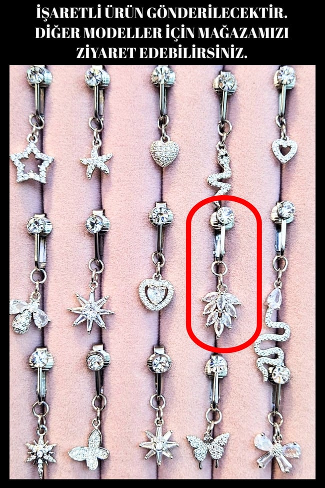 Yaprak Figürlü Sıkıştırmalı Delik Gerektirmeyen Fake Sallantılı Göbek Piercing |Deliksiz Model