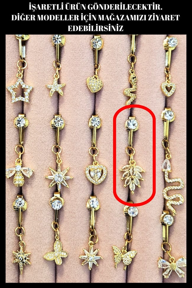 Yaprak Figürlü Sıkıştırmalı Delik Gerektirmeyen Fake Sallantılı Göbek Piercing |Deliksiz Model