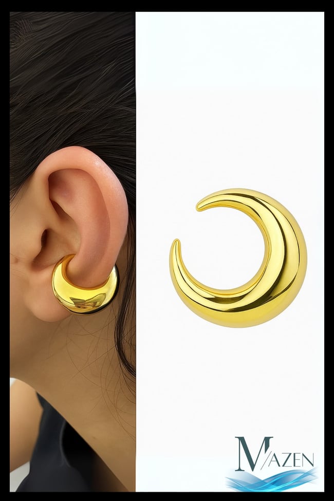 Yarım Ay Bombeli Kıkırdak Küpe | Earcuff | Kadın Takı Aksesuar | Delik Gerektirmeyen