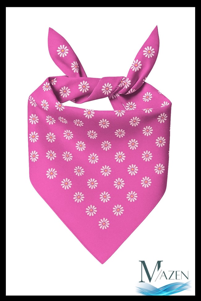 Yeşil Renk Bandana | Beyaz Papatya Desenli | Unisex Fular & Aksesuar 50x50