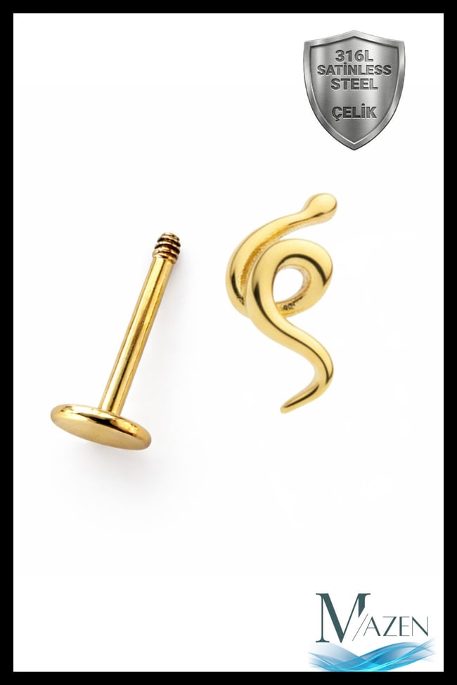 Yılan Figürlü Tragus Helix Piercing | 316L Çelik | Gold Renk