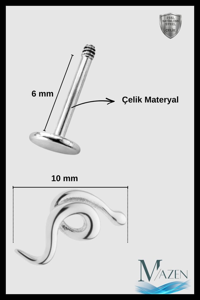 Yılan Figürlü Tragus Helix Piercing | 316L Çelik | Gold Renk