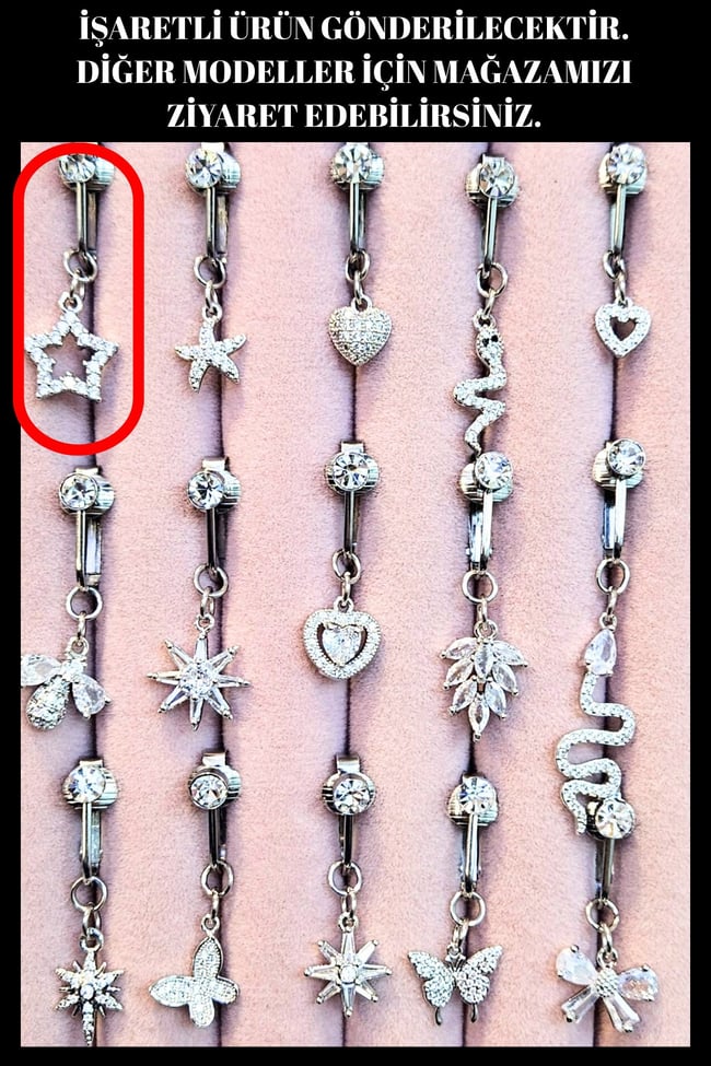 Yıldız Model Sıkıştırmalı Çelik Göbek Piercing | Deliksiz | Delik Gerektirmeyen | Fake