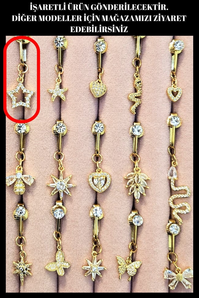 Yıldız Model Sıkıştırmalı Çelik Göbek Piercing | Deliksiz | Delik Gerektirmeyen | Fake