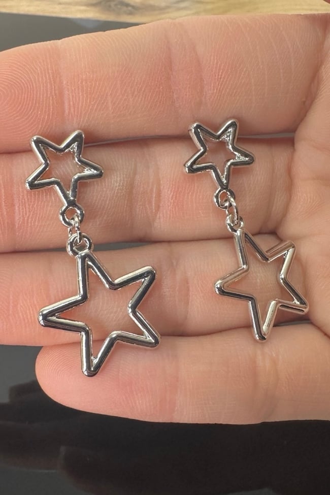 Yıldız Sallantılı Tasarım Küpe Özel Kaplama 4 cm