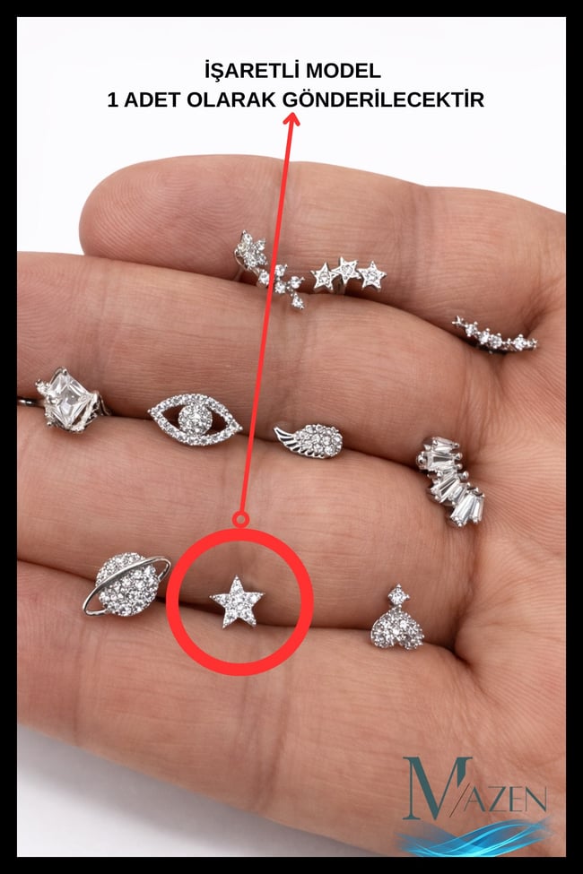 Yıldız Taşlı Tragus Piercing | 316L Cerrahi Çelik | Gümüş Renk | 1 Adet