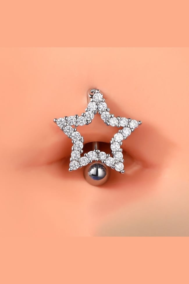 Yıldızlı Çelik Zirkon Taşlı Göbek Piercing