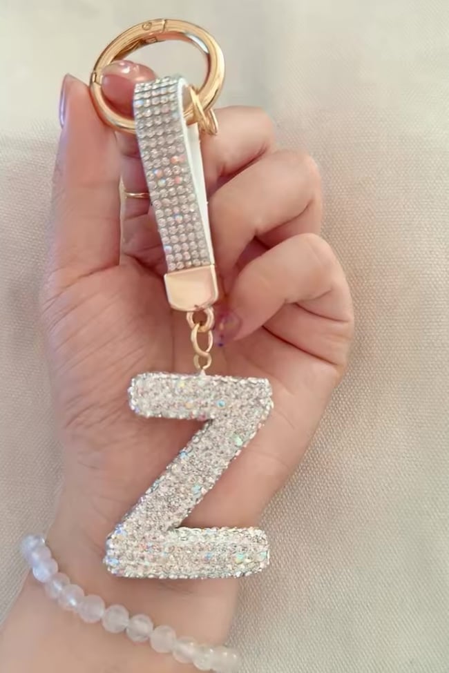 Z Harfi Beyaz Taşlı Harf Anahtarlık, Çanta Charmı VIP Seri