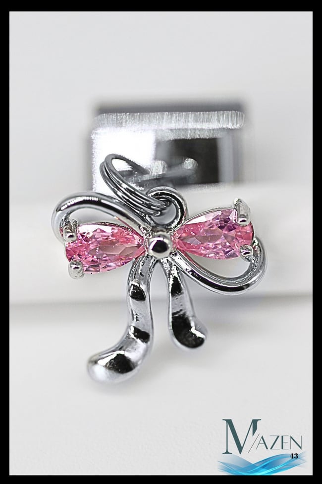 Zirkon Pembe Taşlı Fiyonk Sallantılı Charm | İtalyan Bileklik Uyumlu | İtalyan Çarm