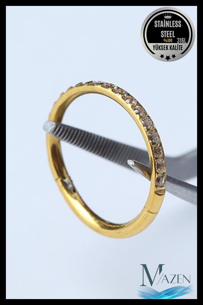 Zirkon Taşlı 1 mm İnce Bar | Tam Tur Halka Klipsli Piercing | Cerrahi Çelik | ( Beden Seçiniz)