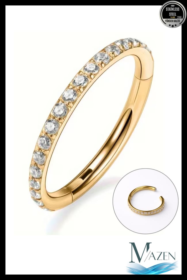 Zirkon Taşlı 1 mm İnce Bar | Tam Tur Halka Klipsli Piercing | Cerrahi Çelik | ( Beden Seçiniz)