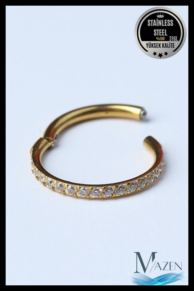 Zirkon Taşlı 1 mm İnce Bar | Tam Tur Halka Klipsli Piercing | Cerrahi Çelik | ( Beden Seçiniz)