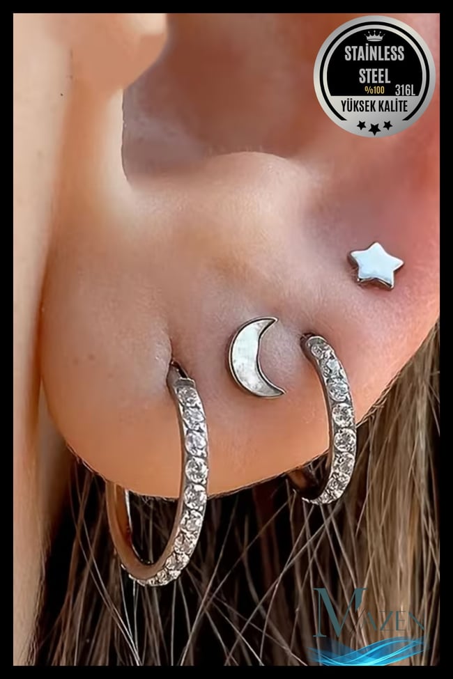 Zirkon Taşlı 1 mm İnce Bar | Tam Tur Halka Klipsli Piercing | Cerrahi Çelik | ( Beden Seçiniz)