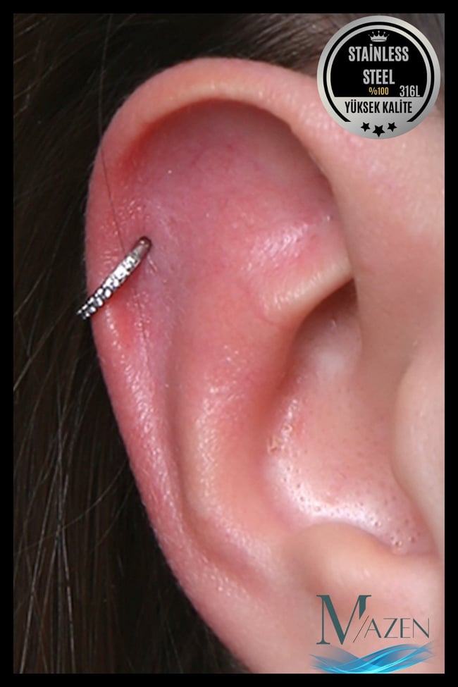 Zirkon Taşlı 1 mm İnce Bar | Tam Tur Halka Klipsli Piercing | Cerrahi Çelik | ( Beden Seçiniz)