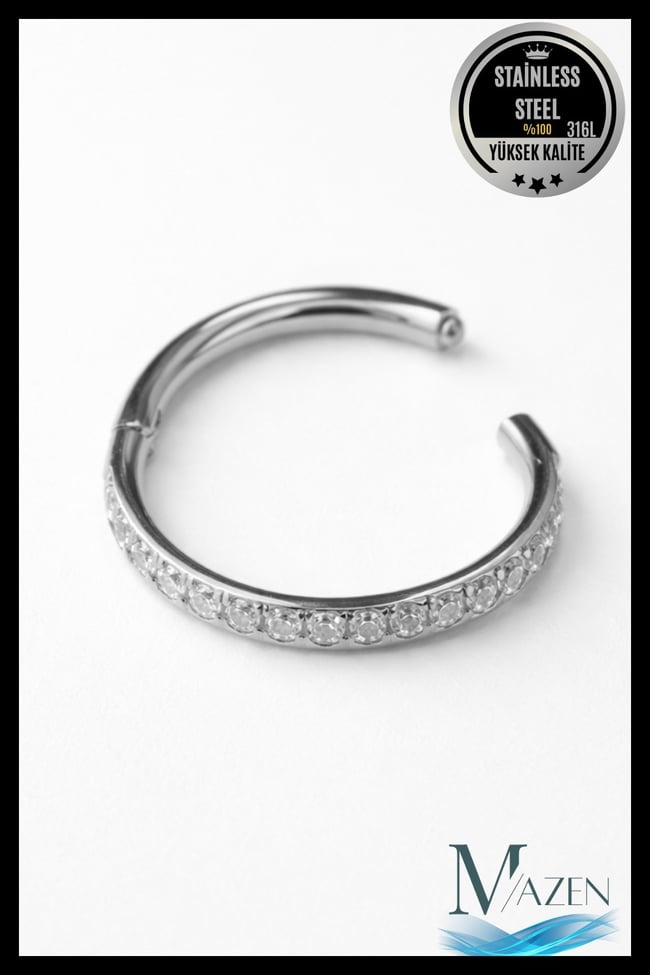 Zirkon Taşlı 1 mm İnce Bar | Tam Tur Halka Klipsli Piercing | Cerrahi Çelik | ( Beden Seçiniz)