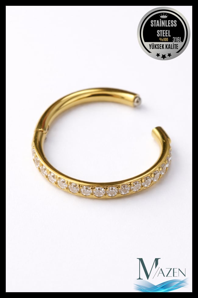 Zirkon Taşlı 1 mm İnce Bar | Tam Tur Halka Klipsli Piercing | Cerrahi Çelik | ( Beden Seçiniz)