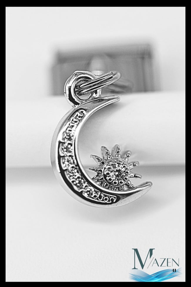 Zirkon Taşlı Güneş Ay Sallantılı Charm | İtalyan Bileklik Uyumlu | İtalyan Çarm Kadın Takı Aksesuar