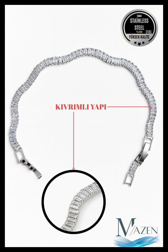Zirkon Taşlı Kıvrımlı Su Yolu Bileklik | 316L Çelik | 16+2 cm Ayarlanabilir | Kadın Takı Aksesuar