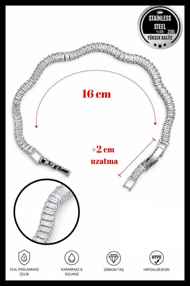 Zirkon Taşlı Kıvrımlı Su Yolu Bileklik | 316L Çelik | 16+2 cm Ayarlanabilir | Kadın Takı Aksesuar