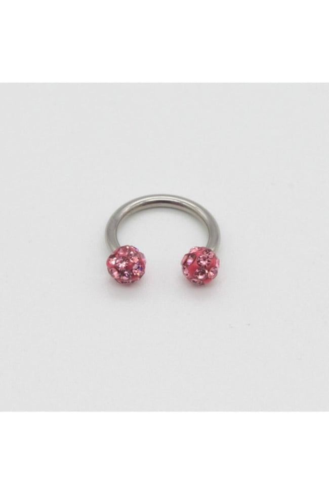 Zirkon Taşlı Piercing | 8 Mm Fuşya | Kararmaz Çelik | Kıkırdak Tragus Dudak | Çift Toplu
