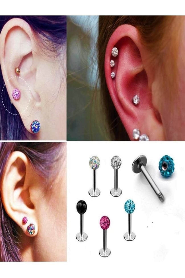 Zirkon Taşlı Piercing | 8 Mm Kapuçino | Kararmaz Çelik | Kıkırdak Tragus Dudak | Tek Toplu