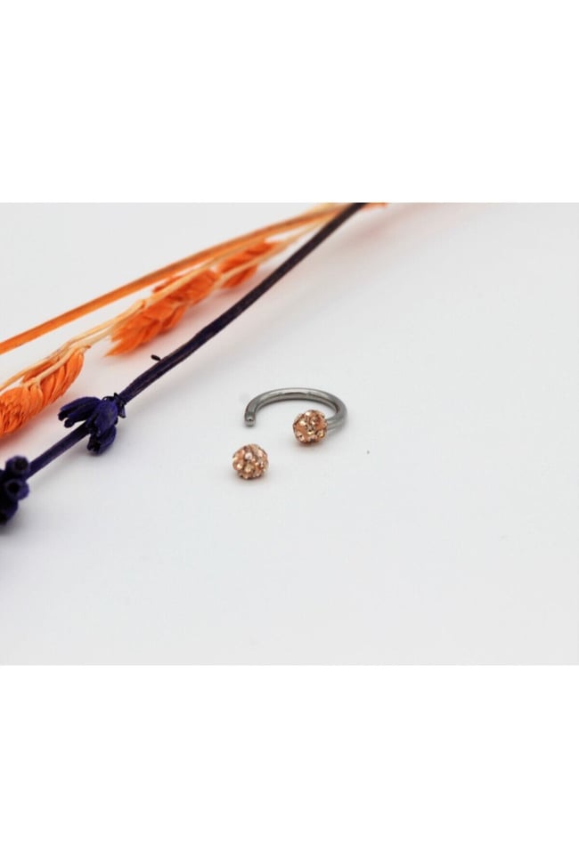 Zirkon Taşlı Piercing | 8 Mm Kapuçino | Kararmaz Çelik | Kıkırdak Tragus Dudak | Çift Toplu