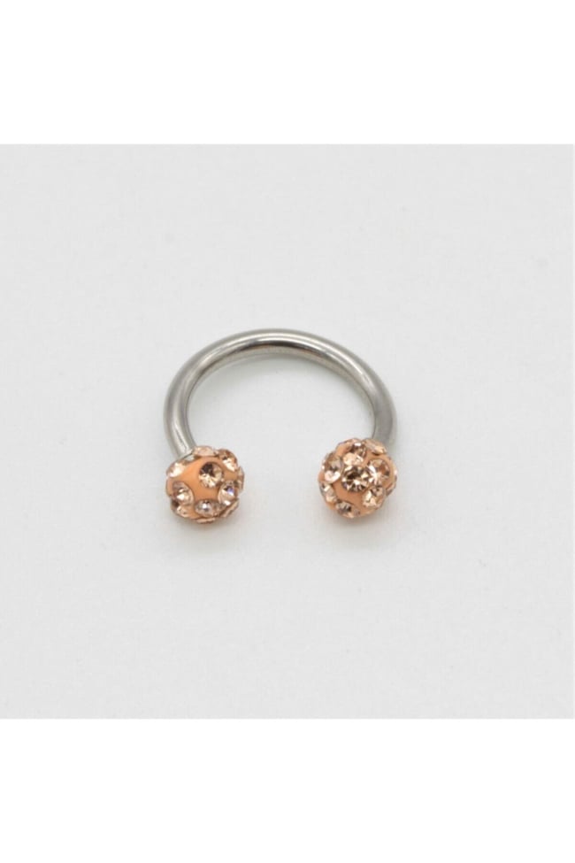 Zirkon Taşlı Piercing | 8 Mm Kapuçino | Kararmaz Çelik | Kıkırdak Tragus Dudak | Çift Toplu