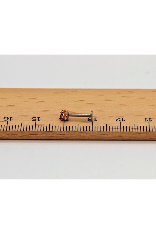 Zirkon Taşlı Piercing | 8 Mm Kapuçino | Kararmaz Çelik | Kıkırdak Tragus Dudak | Tek Toplu