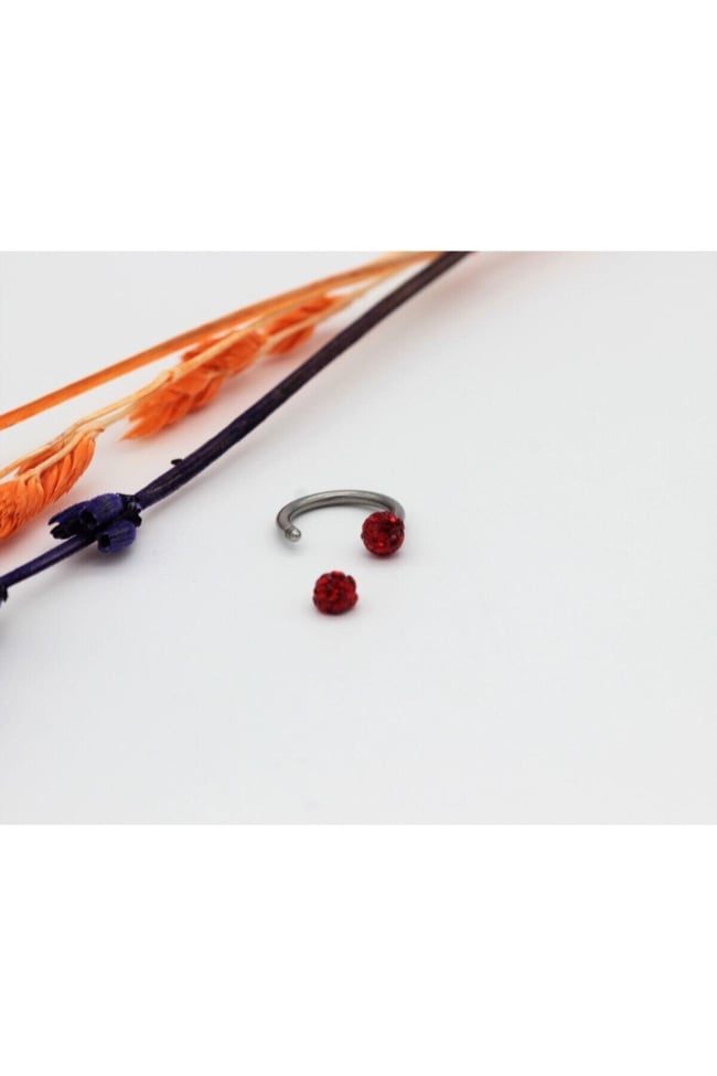 Zirkon Taşlı Piercing | 8 Mm Kırmızı | Kararmaz Çelik | Kıkırdak Tragus Dudak | Çift Toplu