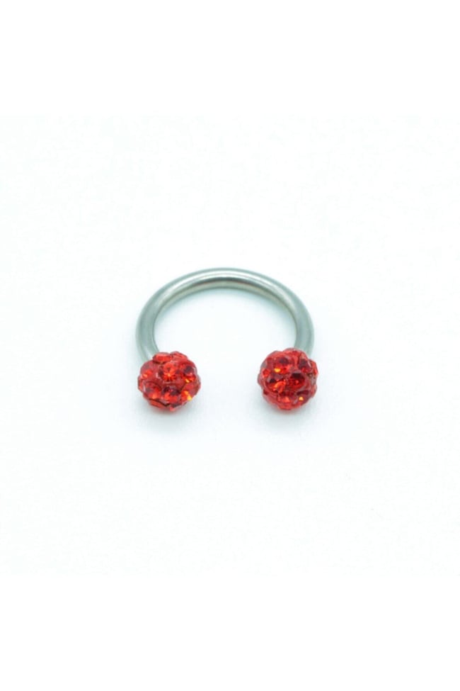 Zirkon Taşlı Piercing | 8 Mm Kırmızı | Kararmaz Çelik | Kıkırdak Tragus Dudak | Çift Toplu