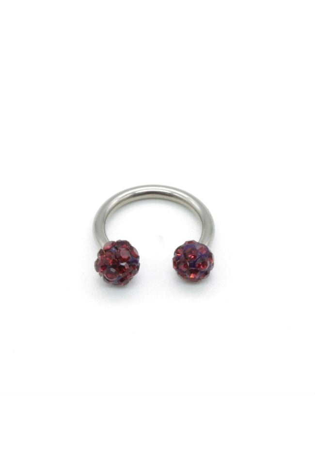 Zirkon Taşlı Piercing | 8 Mm Mürdüm | Kararmaz Çelik | Kıkırdak Tragus Dudak | Çift Toplu