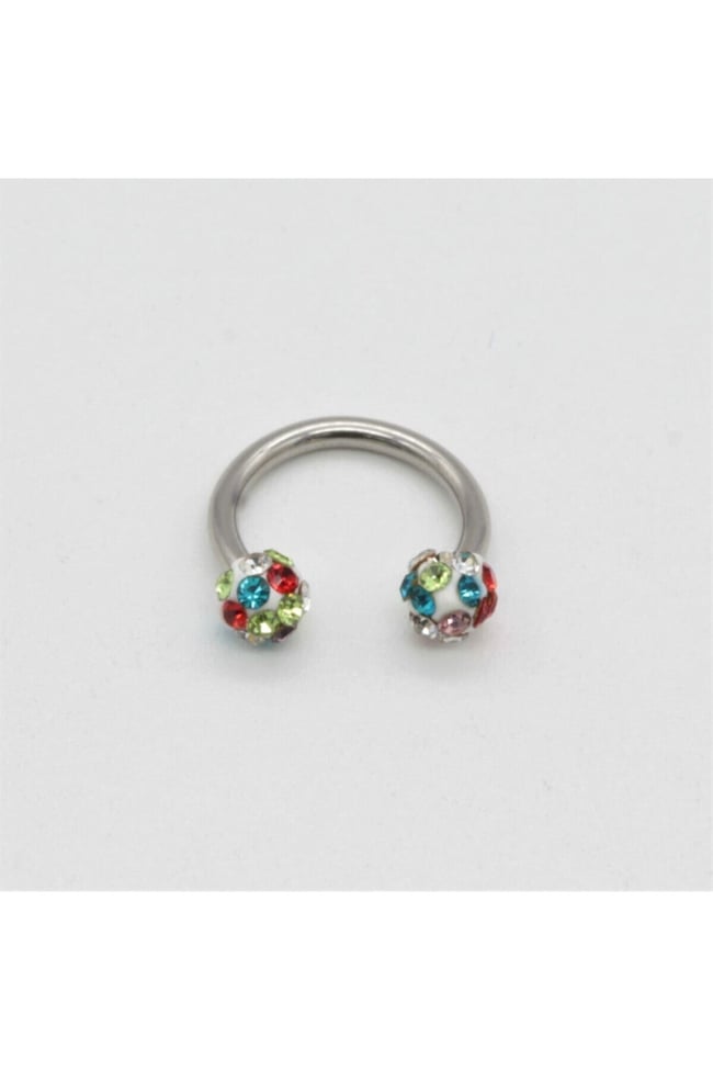 Zirkon Taşlı Piercing | 8 Mm Renkli | Kararmaz Çelik | Kıkırdak Tragus Dudak | Çift Toplu