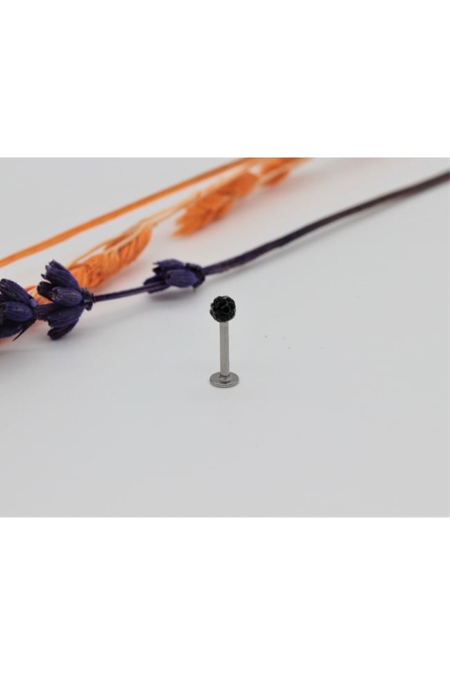 Zirkon Taşlı Piercing | 8 Mm Siyah | Kararmaz Çelik | Kıkırdak Tragus Dudak | Tek Toplu