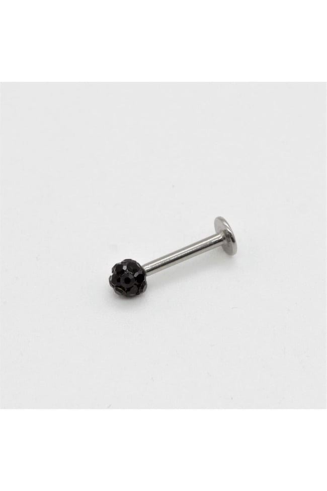 Zirkon Taşlı Piercing | 8 Mm Siyah | Kararmaz Çelik | Kıkırdak Tragus Dudak | Tek Toplu