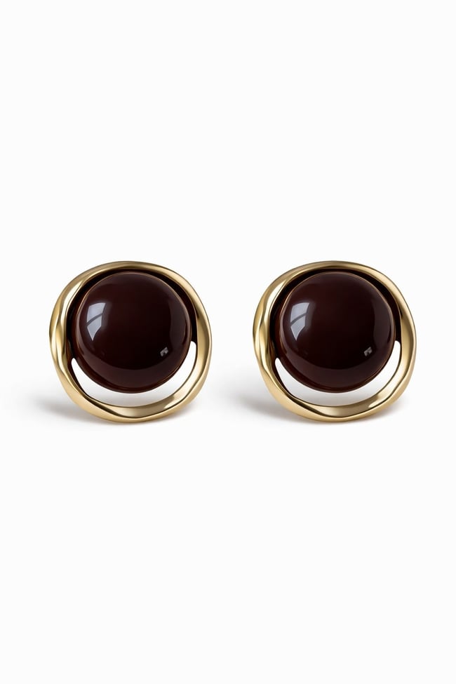 Bordo Taş Detaylı Gold Küpe