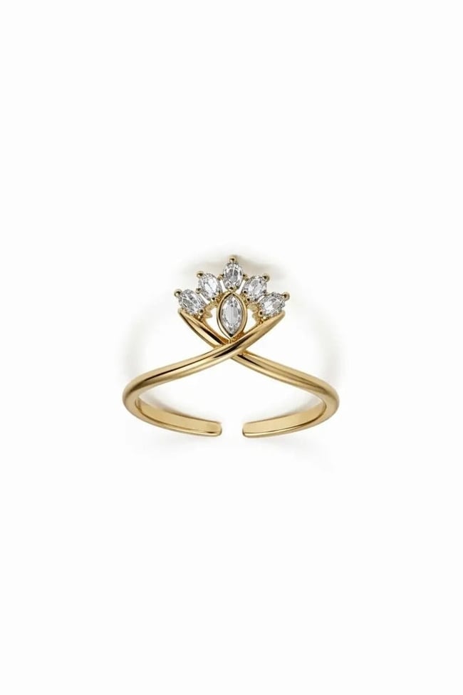 Crown Zirkon Taşlı Gold Yüzük