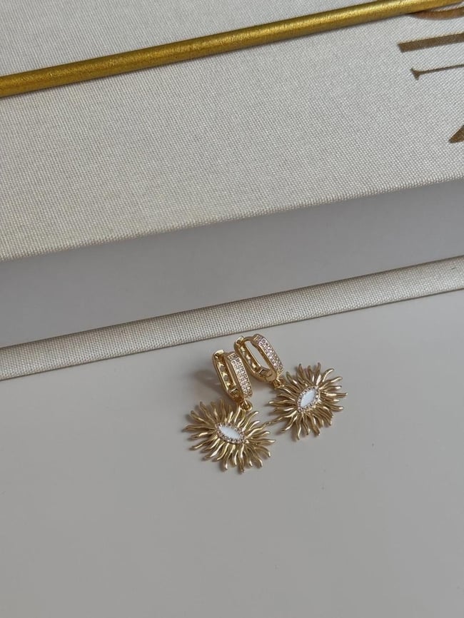 Gold Sunburst Drop Earrings Dainty Sparkly Dangle Earrings For Women