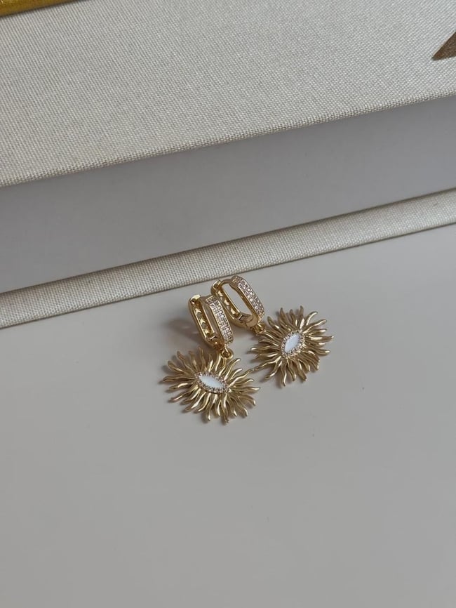 Gold Sunburst Drop Earrings Dainty Sparkly Dangle Earrings For Women