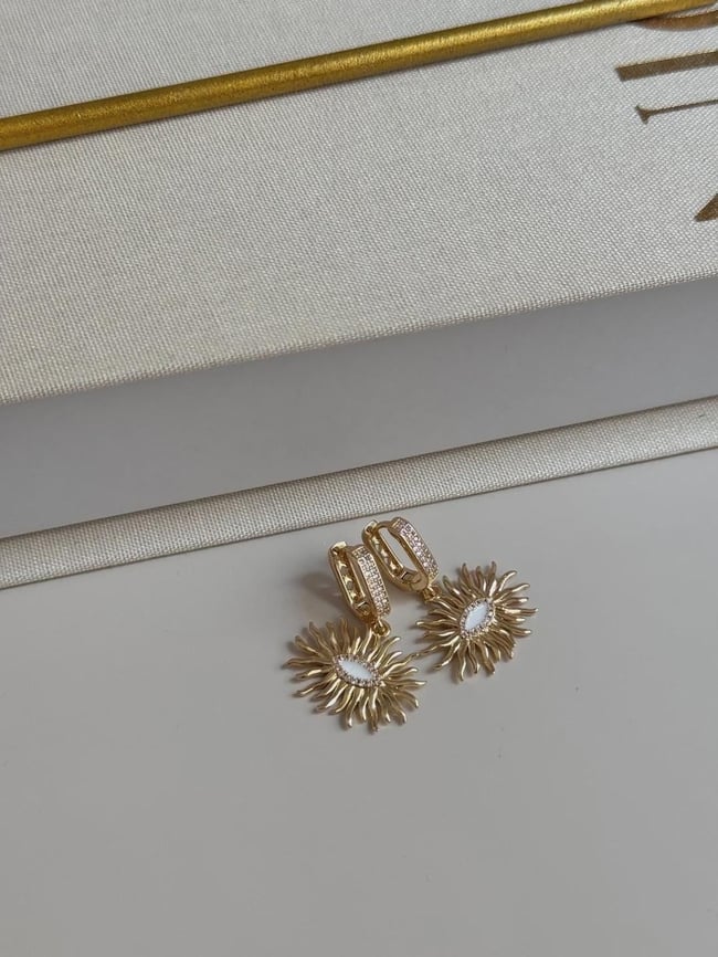 Gold Sunburst Drop Earrings Dainty Sparkly Dangle Earrings For Women